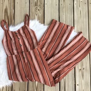 American Eagle Stripe Wide Leg Tie Button Jumpsuit